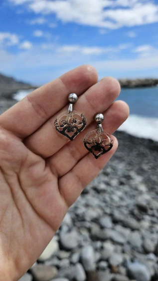 Kousek pláže - náušnice stud stříbrné barvy velký malé ornamenty