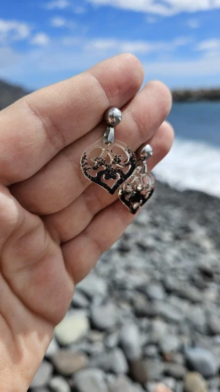 Kousek pláže - náušnice stud stříbrné barvy velký malé ornamenty